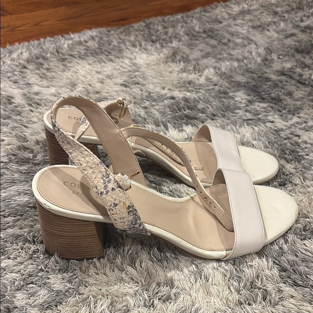 Cole Haan White and Tan Sandals with Block Heel